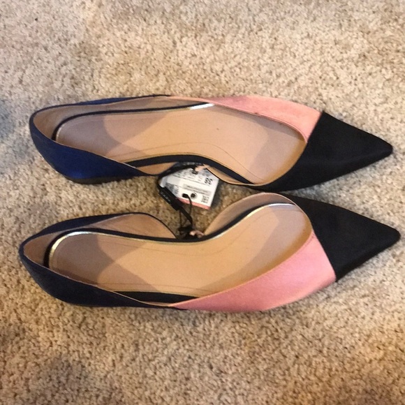NWT! ZARA peach with navy combo size 7.5 pointed flats - Picture 3 of 7
